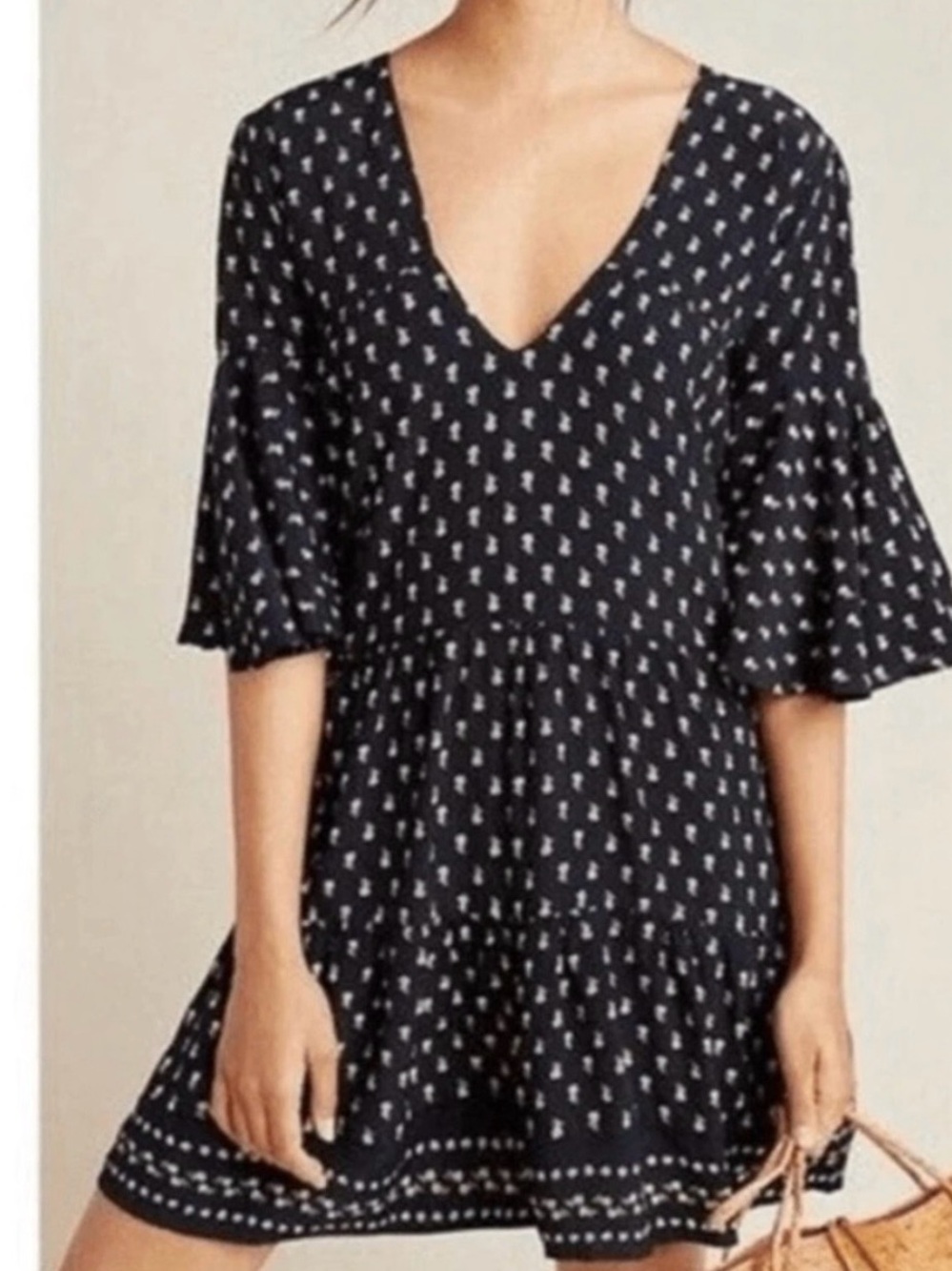 Faithfull the Brand Black Mini Dress with White Micro-Print